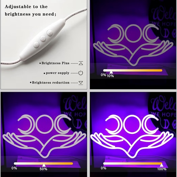 Purple Triple Moon Hands LED Neon Wall Sign Aesthetic Room Decor - Picture 5 of 7